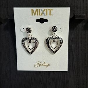 Mixit Silver Tone Double Heart Earrings